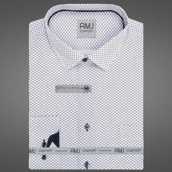 Pánská košile Pánská košile AMJ z lyocellu, bílá s černými tečkovanými puntíky VDER1489, dlouhý rukáv, regular fit, vel. 43