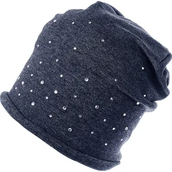 Čepice Bavlněná čepice s kamínky dámská, barva 3 modrá jeans