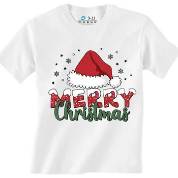 Dívčí tričko Dětské tričko Santova čepice Merry Christmas (Velikost: 5-6, Barva: Bílá)