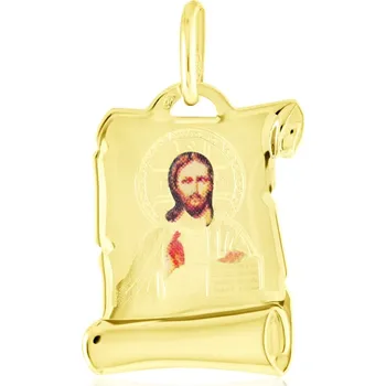 Přívěsek GEMMAX Zlatý přívěsek Ježíš Kristus - pergamen s akrylovým potiskem – zlatý šperk ryzosti 585/1000 v Dárkovém balení s Certifikátem GUPYN-03704