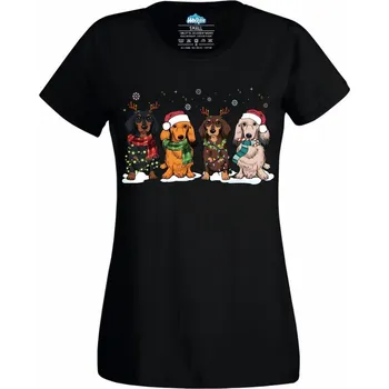 Dámské tričko Dámské tričko Vánoční Smečka Jezevčíků (Velikost: 3XL, Barva: Černá)