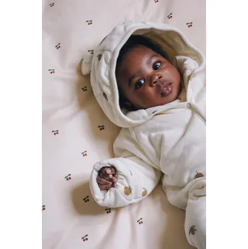 Dupačky Dětské bavlněné dupačky Konges Sløjd NEWBORN ONESIE WITH HOOD KS2601 béžová 01X, vel. 68
