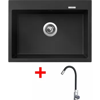 Kuchyňský dřez Granitový dřez Sinks MAXIMO 680 Pureblack + Elasta nerez/černá G21626