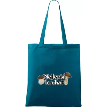 Nákupní taška Nejlepší houbař - nápis s houbama - Taška bavlněná - 42 x 38 cm ( Petrolejová )