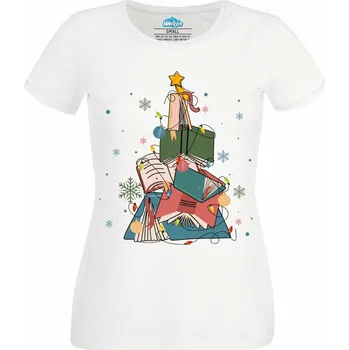 Dámské tričko Dámské tričko Vánoční Stromek v Knihovně (Velikost: XXL, Barva: Bílá)