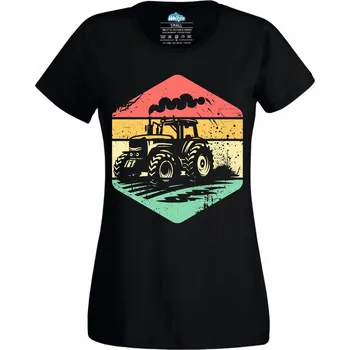 Dámské tričko Retro Traktor (Velikost: 4XL, Barva: Černá)