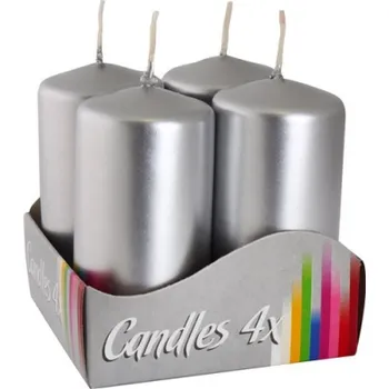 Svíčka Vánoční adventní svíčky 6 cm - stříbrná / 4 ks