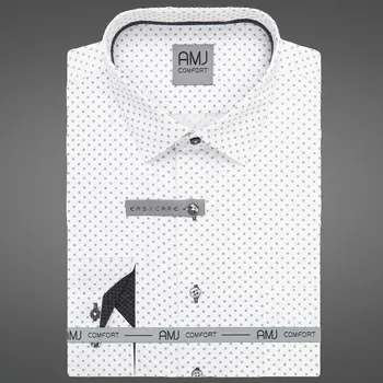 Pánská košile Pánská košile AMJ bavlněná, bílá s černými puntíky VDSBR1413, dlouhý rukáv, slim fit, vel. 43
