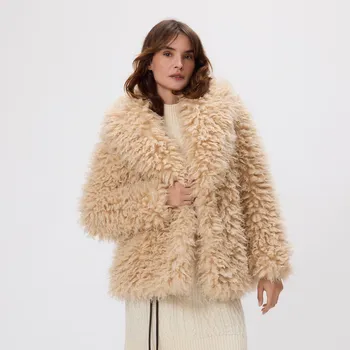 Reserved - Bunda z umělé kožešiny - pšeničná - 472IK-12X - 472IK-12X-S