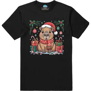 Pánské tričko Pánské tričko Vánoční Kapybara mezi Dárky (Velikost: XL, Barva: Černá)