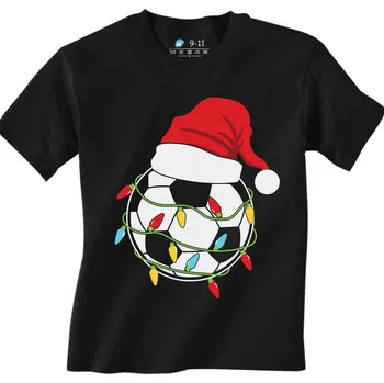 Chlapecké tričko Dětské tričko Vánoční Fotbalový Míč s Čepicí (Velikost: 7-8, Barva: Černá)