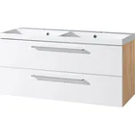 Mereo Bino, koupelnová skříňka s umyvadlem z litého mramoru 121 cm, bílá/dub CN673M