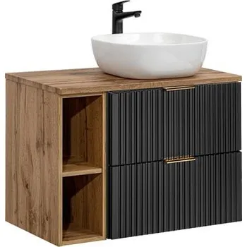 Koupelnový nábytek Koupelnová skříňka ADEL BLACK 80cm s deskou, umyvadlem a regálem Dub Wotan