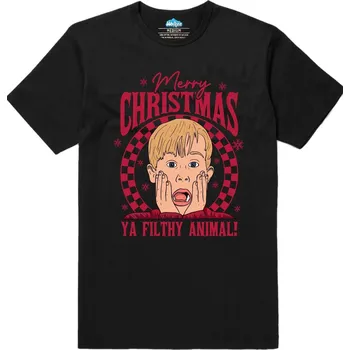 Pánské tričko Pánské tričko Veselé Vánoce, ty špinavé zvíře Sám doma (Velikost: XL, Barva: Černá)