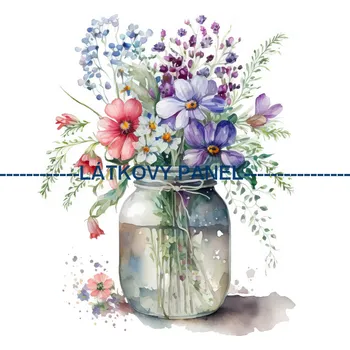 Látkový panel - Kytice ve váze - KYT-107 Velikost: 30x30cm, Materiál: Úplet