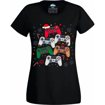 Dámské tričko Dámské tričko Vánoční Ovladače (Velikost: XS, Barva: Černá)
