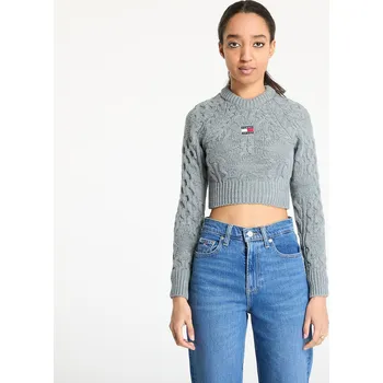 Pánský svetr Svetr Tommy Jeans Badge Star Cable Sweater Gray S