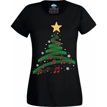Dámské tričko Dámské tričko Vánoční Stromek z Not (Velikost: M, Barva: Černá)