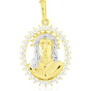 Přívěsek GEMMAX Zlatý přívěsek Ježíš se zirkony – zlatý šperk ryzosti 585/1000 v Dárkovém balení s Certifikátem GLPCB-03877