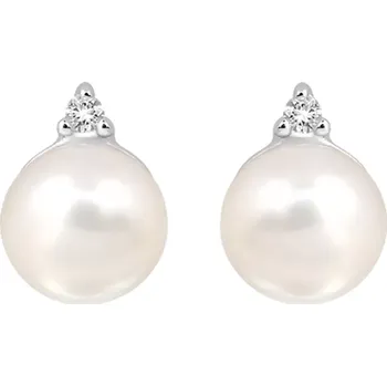 Náušnice Januba S Pearl and White Topaz - stříbrné náušnice s perlou a bílým topazem