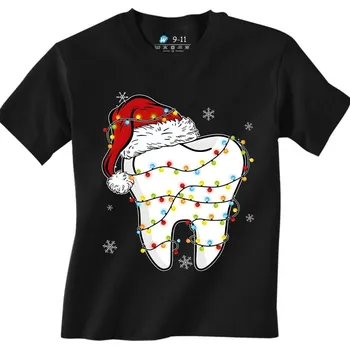 Chlapecké tričko Dětské tričko Zářivý Vánoční Zub (Velikost: 5-6, Barva: Černá)