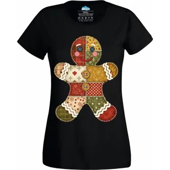 Dámské tričko Dámské tričko Záplatovaný Vánoční Perníček (Velikost: XXL, Barva: Černá)
