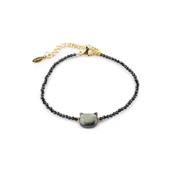 Náramek Náramek z broušených korálků kočka - 1 ks - černá