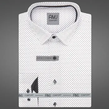 Pánská košile Pánská košile AMJ bavlněná, bílá s černými trojúhelníky VDBPR1402, dlouhý rukáv, prodloužená délka, vel. 45