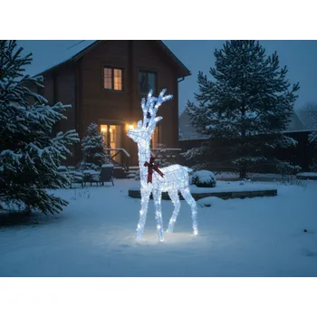 Vánoční dekorace LED venkovní dekorace ve tvaru soba bílá kovová 140 cm osvětlená vánoční figurka moderní styl interiér exteriér Beliani