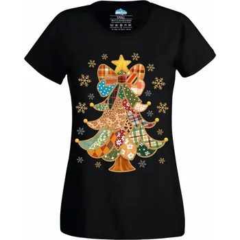 Dámské tričko Dámské tričko Záplatovaný Vánoční Stromek (Velikost: L, Barva: Černá)