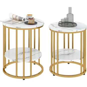 Konferenční stolek Set 2 konferenčních stolků s policí | bílý