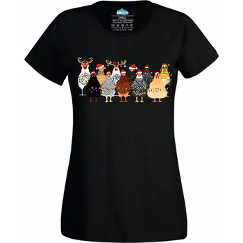 Dámské tričko Dámské tričko Vánoční Kurník Slepic (Velikost: 4XL, Barva: Černá)