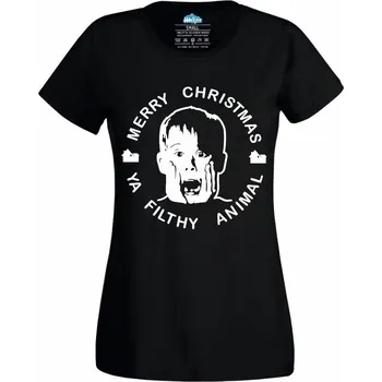 Dámské tričko Dámské tričko Sám doma na Vánoce (Velikost: XS, Barva: Černá)