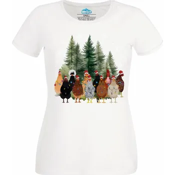 Dámské tričko Dámské tričko Vánoční Slepice v Lese (Velikost: M, Barva: Bílá)