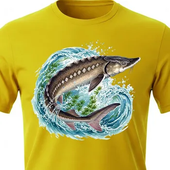 Chlapecké tričko Dětské rybářské tričko Jeseter - velikost 122, Barva Žlutá