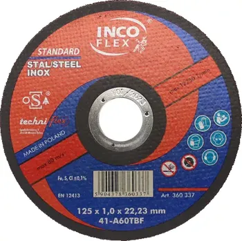 Brusný kotouč Řezný kotouč INCOFLEX 125x1,0mm - 41-A60TBF - OCEL, INOX - rovný