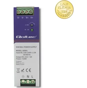 stmívač Qoltec 50904 – Průmyslový napájecí zdroj na DIN lištu 120 W / 24 V / 5 A (Napájecí zdroje pro DIN lištu jsou určeny pro náročné průmyslové prostředí. Vyznačují se vysokou účinností. Jsou vybaveny ochranou proti zkratu, přetížení, přepětí a teplotní)