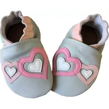 Capáčky Hopi Hop BAREFOOT kožené capáčky SRDÍČKA na šedé