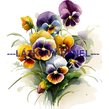 Látkový panel - Macešky - KYT-222 Velikost: 15x15cm, Materiál: Bavlna