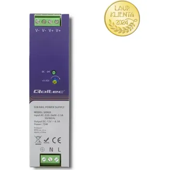 stmívač Qoltec 50905 – Průmyslový napájecí zdroj na DIN lištu 75 W / 12 V / 6,3 A (Napájecí zdroje pro DIN lištu jsou určeny pro náročné průmyslové prostředí. Vyznačují se vysokou účinností. Jsou vybaveny ochranou proti zkratu, přetížení, přepětí a teplotní)