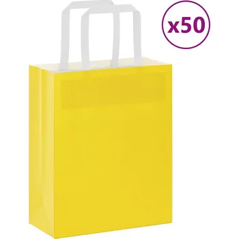 Dárková taška vidaXL Papírové tašky 50 ks s uchy Žlutá 18x8x22 cm