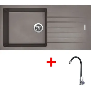 Kuchyňský dřez Granitový dřez Sinks PERFECTO 1000 Truffle + Elasta nerez/černá G22354
