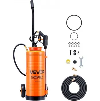 Postřikovač Průmyslový postřikovač betonu VEVOR s vozíkem na kolečkách, postřikovač z nerezové oceli o objemu 14 l, vysoce výkonné postřikovače Tri-Poxy, tyč 52 cm, hadice 1,2 m a 3 m, 2 mosazné trysky pro stavebnictví, trávník a zahradu