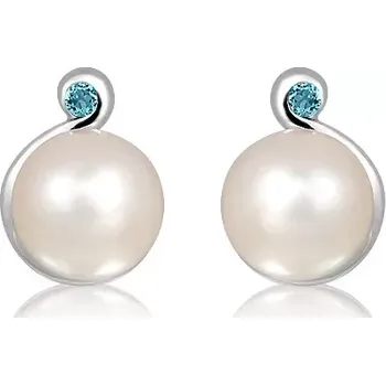 Náušnice Nona S Pearl and Blue Topaz - stříbrné náušnice s perlou a modrým topazem