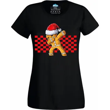 Dámské tričko Dabující Perníček Dabbing Gingerbread Man (Velikost: 4XL, Barva: Černá)