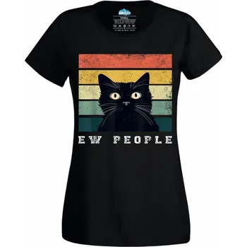 Dámské tričko Retro Kočka Ew People (Velikost: 4XL, Barva: Černá)