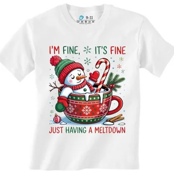 Chlapecké tričko Dětské tričko Rozteklý Sněhulák v Šálku (Velikost: 12-13, Barva: Bílá)