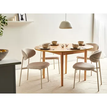 Jídelní stůl světle hnědý MDF dubová dýha 107/137 x 107 cm rozkládací deska kulatý tvar moderní styl kuchyně jídelna Beliani