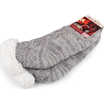 Dámské ponožky Dámské / dívčí ponožky zimní s kožíškem a protiskluzem Emi Ross, barva 32 (vel. 39-42) šedá světlá melír
