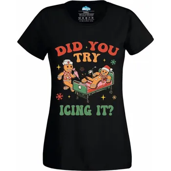 Dámské tričko Dámské tričko Doktor Perníček Zkus to polít polevou (Velikost: XL, Barva: Černá)